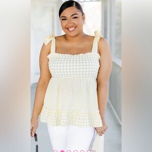 PINK LILY SO I'VE HEARD YELLOW GINGHAM TIE SLEEVE TANK SIZE L